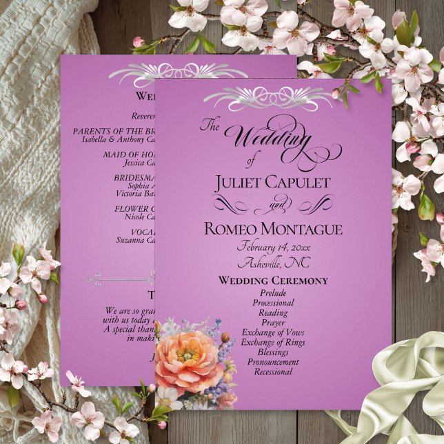 Aquarell-Wildblumen - Lavendel-Hochzeit Programm (Von Creator hochgeladen)