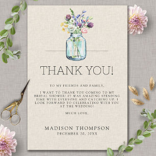 Aquarell-Wildblumen-Leinen-Boho-Brautparty Dankeskarte