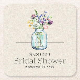 Aquarell-Wildblumen-Leinen-Boho-Brautparty Rechteckiger Pappuntersetzer