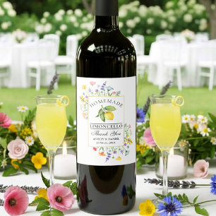 Aquarell-Wildblumen-Limoncello-Hochzeit Weinetikett