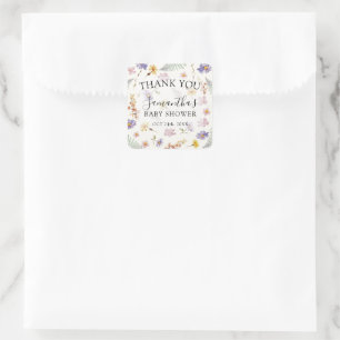 Aquarell-Wildblumen-Mädchen-Blumen-Baby-Party Quadratischer Aufkleber