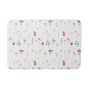 Aquarell-Wildblumen-Minimalistischer-Boho-Cottage Badematte