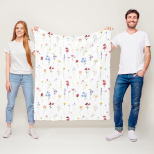 Aquarell-Wildblumen-Minimalistischer-Boho-Cottage Fleecedecke