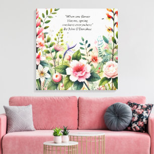 Aquarell-Wildblumen mit Frühlingszitat-Blumen Leinwanddruck