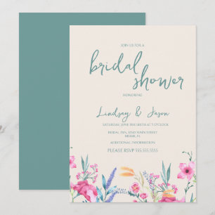 Aquarell-Wildblumen-Mix-Script-Brautparty Einladung