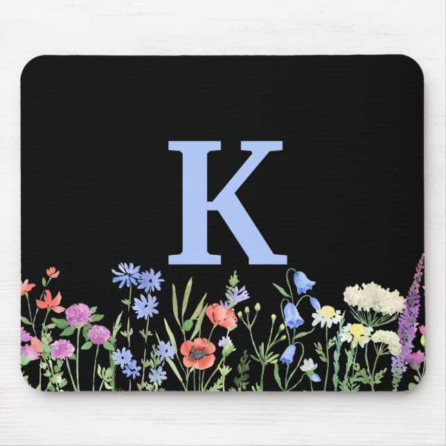 Aquarell-Wildblumen-Monogramm  Mousepad (Vorne)
