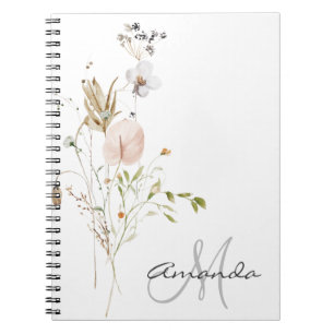 Aquarell Wildblumen Monogramm Name Notizblock