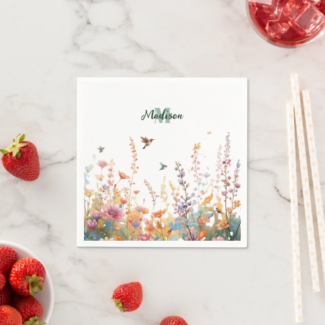 Aquarell-Wildblumen-Monogramm Personalisierter Nam Serviette (Beispiel)