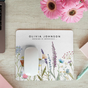 Aquarell-Wildblumen-Name-Motivationszitat Mousepad