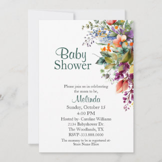 Aquarell-Wildblumen Neutrale Babydusche Einladung