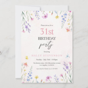 Aquarell-Wildblumen-Pastell-Blumen 31. Geburtstag Einladung