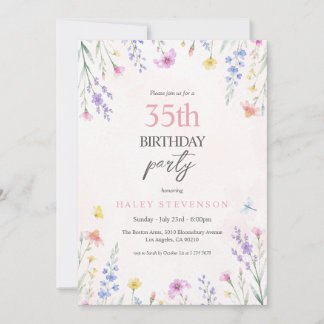 Aquarell-Wildblumen-Pastell-Blumen 35. Geburtstag Einladung