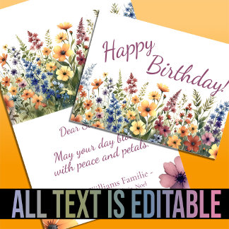 Aquarell-Wildblumen-Personalisierter-Sommer-Geburt Karte