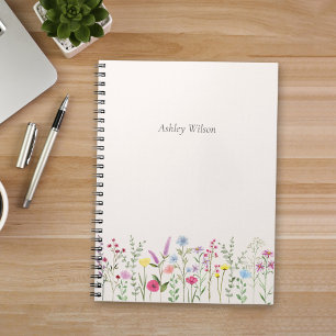 Aquarell-Wildblumen-personalisiertes Notizbuch Notizblock