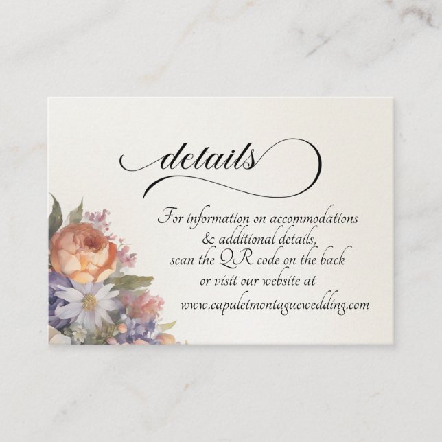 Aquarell-Wildblumen, QR-Code - Elfenbein Begleitkarte (Vorderseite)