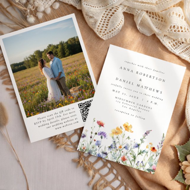 Aquarell-Wildblumen-QR-Code-Foto-Hochzeit Einladung (Von Creator hochgeladen)
