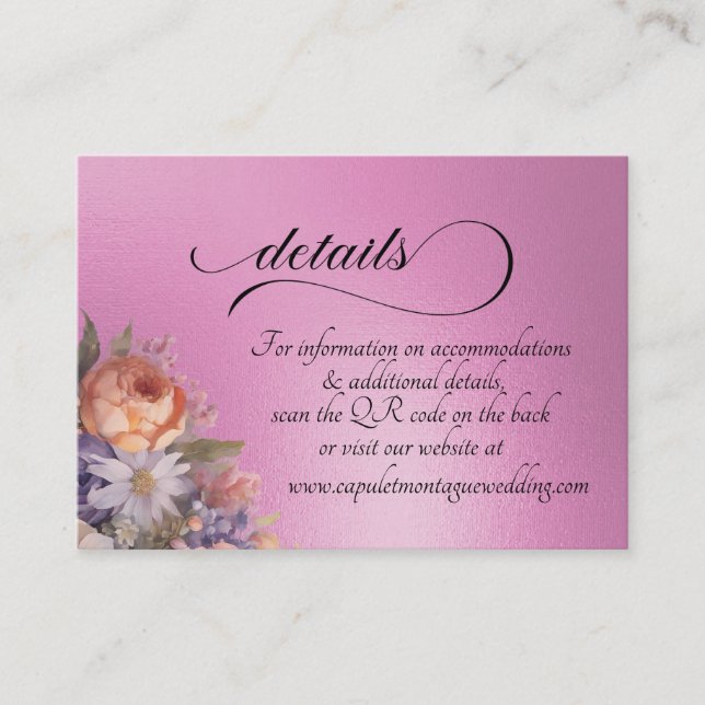 Aquarell-Wildblumen, QR-Code - Rosa Pink Begleitkarte (Vorderseite)