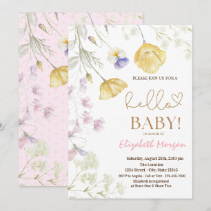Aquarell-Wildblumen rosa Punkte Baby Shower Einladung