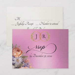 Aquarell-Wildblumen - Rosarot RSVP Karte