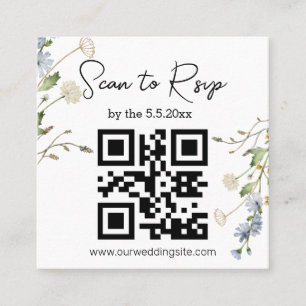 Aquarell-Wildblumen-RSVP-QR-Code-Hochzeit Quadratische Visitenkarte