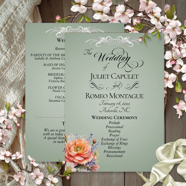 Aquarell-Wildblumen - Salbei-Hochzeit Programm (Von Creator hochgeladen)