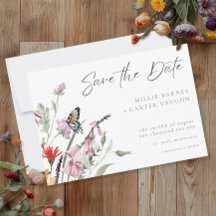 Aquarell-Wildblumen-Schmetterling Moderne Hochzeit
