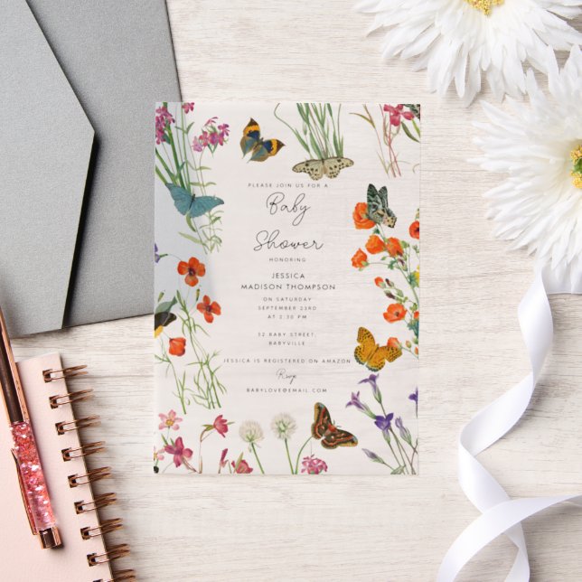 Aquarell Wildblumen Schmetterlinge Kinderdusche (Hochzeit)