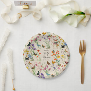 Aquarell Wildblumen Schmetterlinge Kinderdusche Pappteller