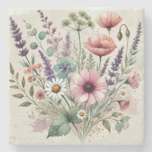 Aquarell-Wildblumen-Stilvoll Frühling & Sommer Steinuntersetzer