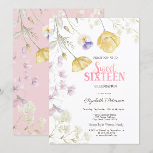 Aquarell-Wildblumen Sweet 16 Einladung
