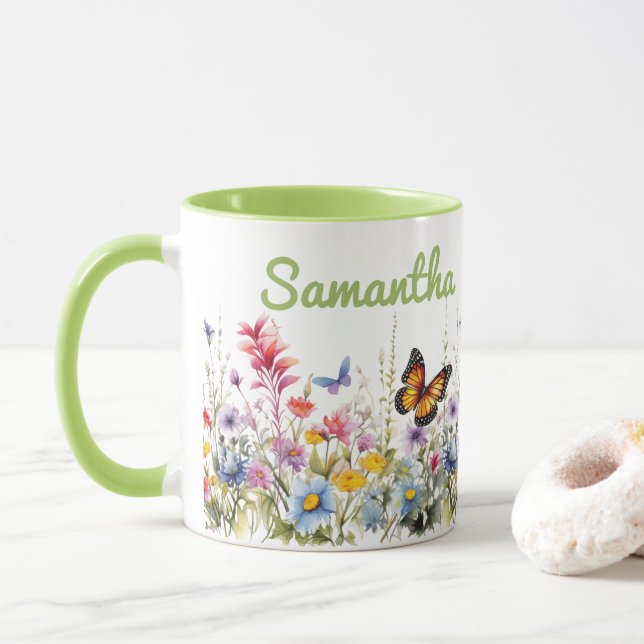 Aquarell-Wildblumen Tasse (Mit Donut)
