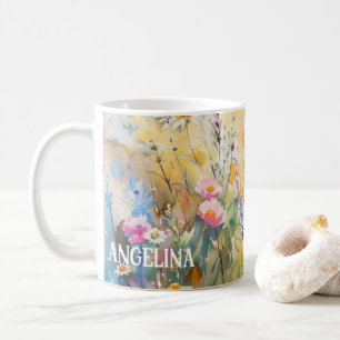 Aquarell-Wildblumen-Tasse mit individuellem Namen Kaffeetasse
