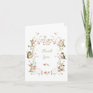 Aquarell-Wildblumen-Waldtiere-Baby-Party Dankeskarte