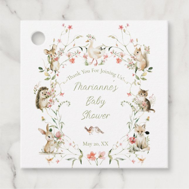 Aquarell-Wildblumen-Waldtiere-Baby-Party Geschenkanhänger (Vorderseite)