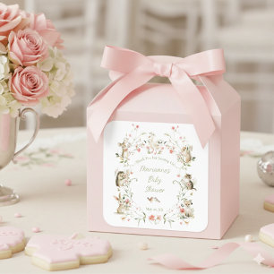 Aquarell-Wildblumen-Waldtiere-Baby-Party Quadratischer Aufkleber