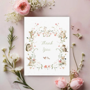 Aquarell-Wildblumen-Waldtiere-Baby-Shower Dankeskarte
