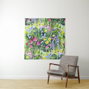 Aquarell Wildblumen Wandteppich