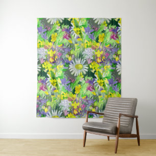 Aquarell Wildblumen Wandteppich