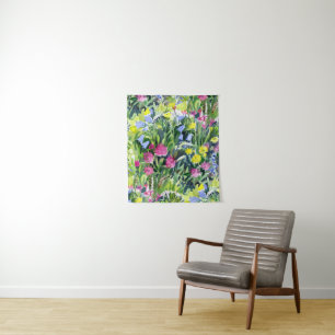 Aquarell Wildblumen Wandteppich