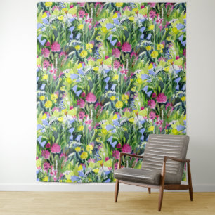 Aquarell Wildblumen Wandteppich