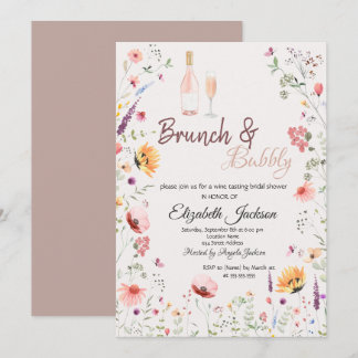 Aquarell-Wildblumen-Wein-Junggesellinnenabschied Einladung