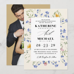 Aquarell-Wildblumen-Wiese & Foto-Hochzeit Einladung