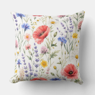 Aquarell-Wildblumen-Wiesen-Blumenmuster Kissen