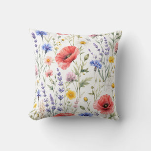 Aquarell-Wildblumen-Wiesen-Blumenmuster Kissen