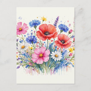 Aquarell-Wildblumen-Wiesen-Sträußchen-Blumenkunst Postkarte