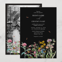 Aquarell-Wildblumengarten-Boho-schwarze Hochzeit