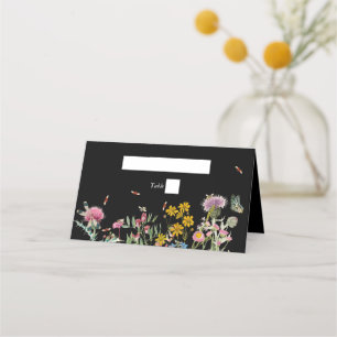 Aquarell-Wildblumengarten-Hochzeit Schwarz Boho Platzkarte