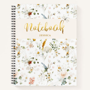 Aquarell-Wildblumengarten-Monogramm Notizbuch
