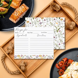 Aquarell-Wildblumengarten-Rezeptkarte