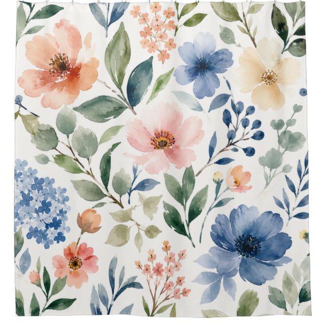 Aquarell-Wildblumenmuster Moderne Botanik Duschvorhang (Vorderseite)